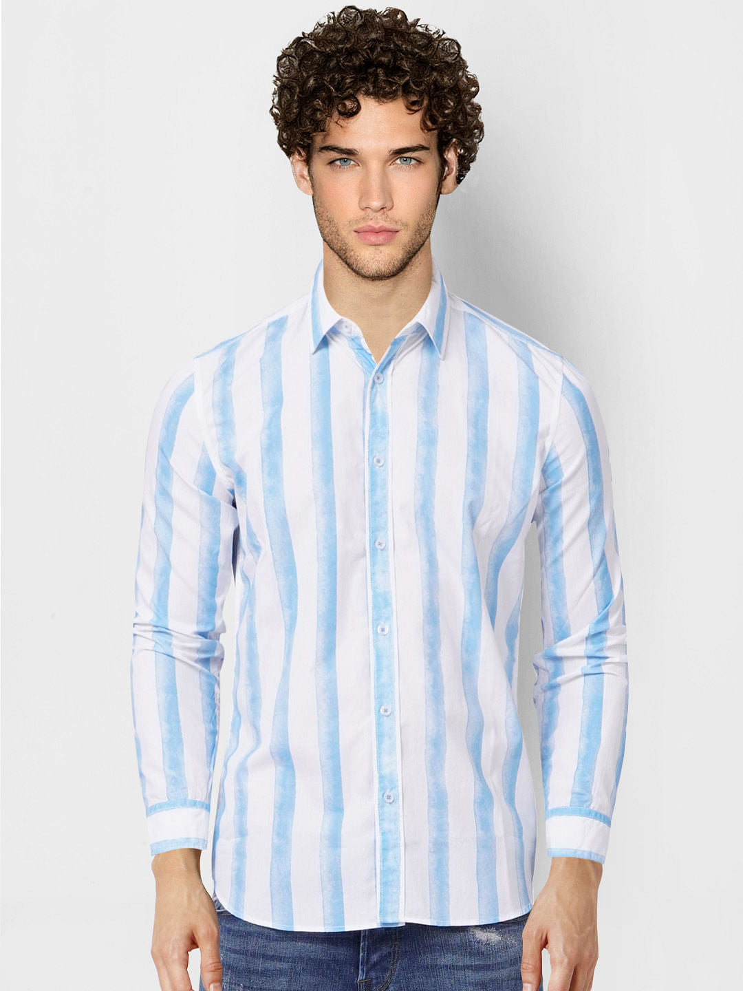 Blue Striped Full Sleeves Shirt