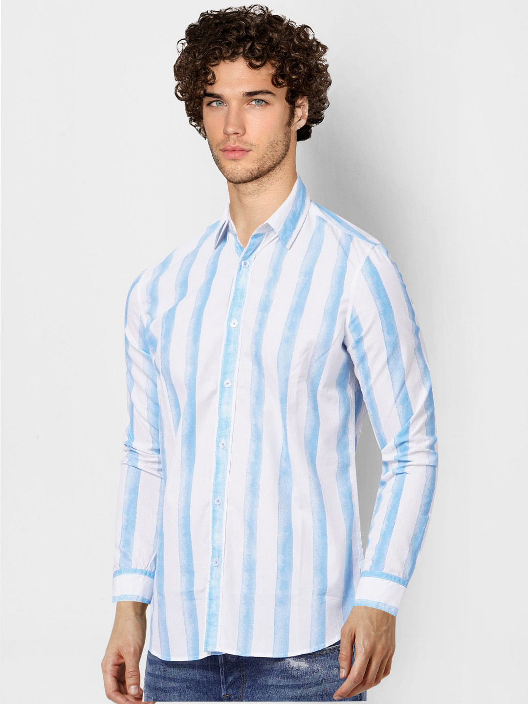 Blue Striped Full Sleeves Shirt