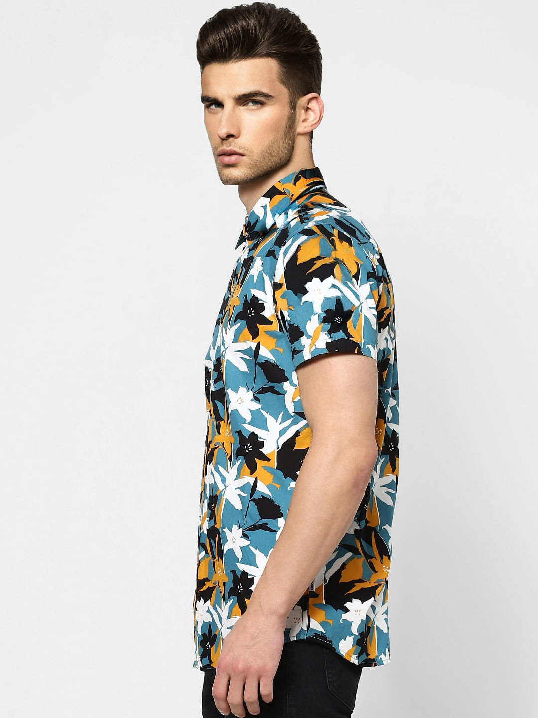 Blue Floral Half Sleeves Shirt