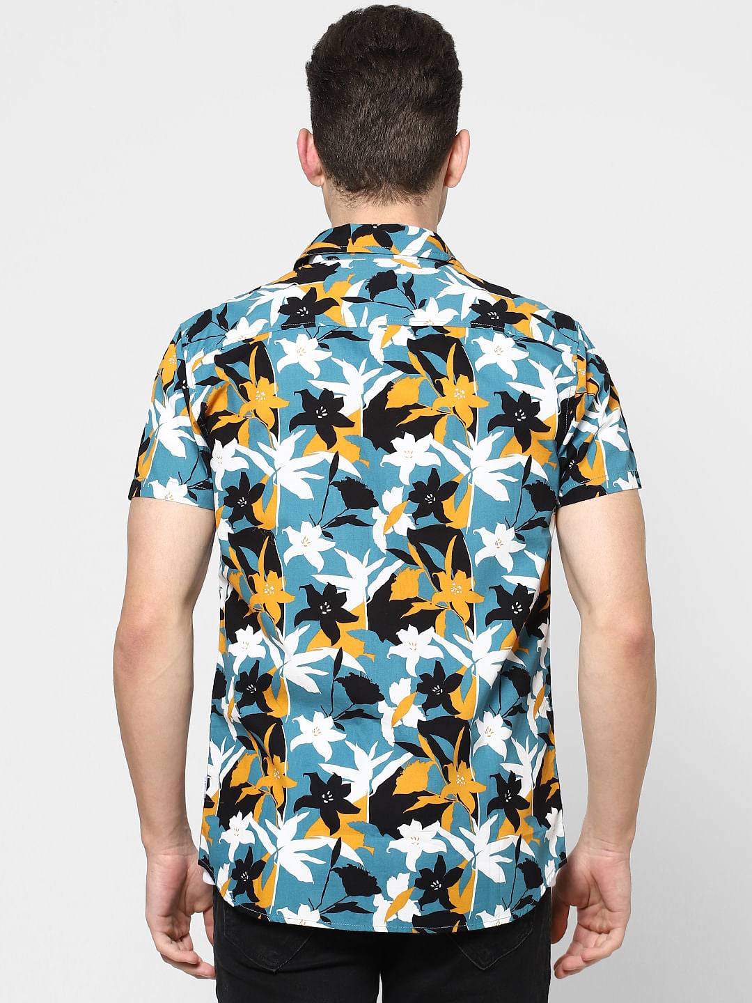 Blue Floral Half Sleeves Shirt