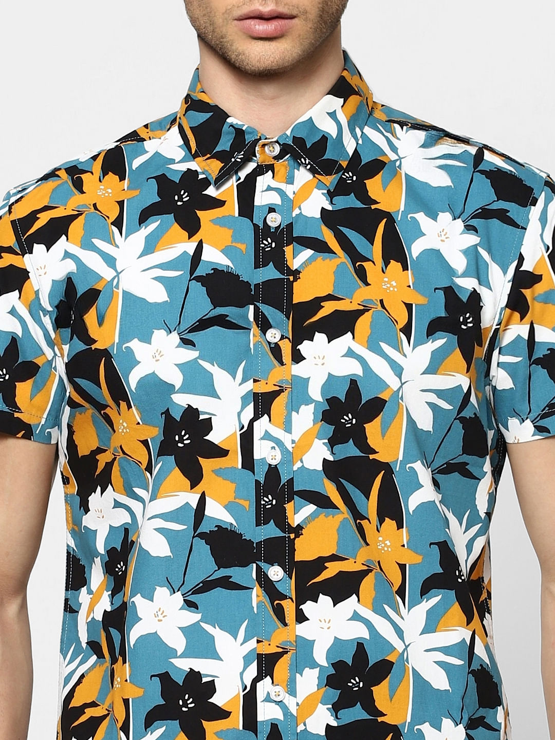 Blue Floral Half Sleeves Shirt