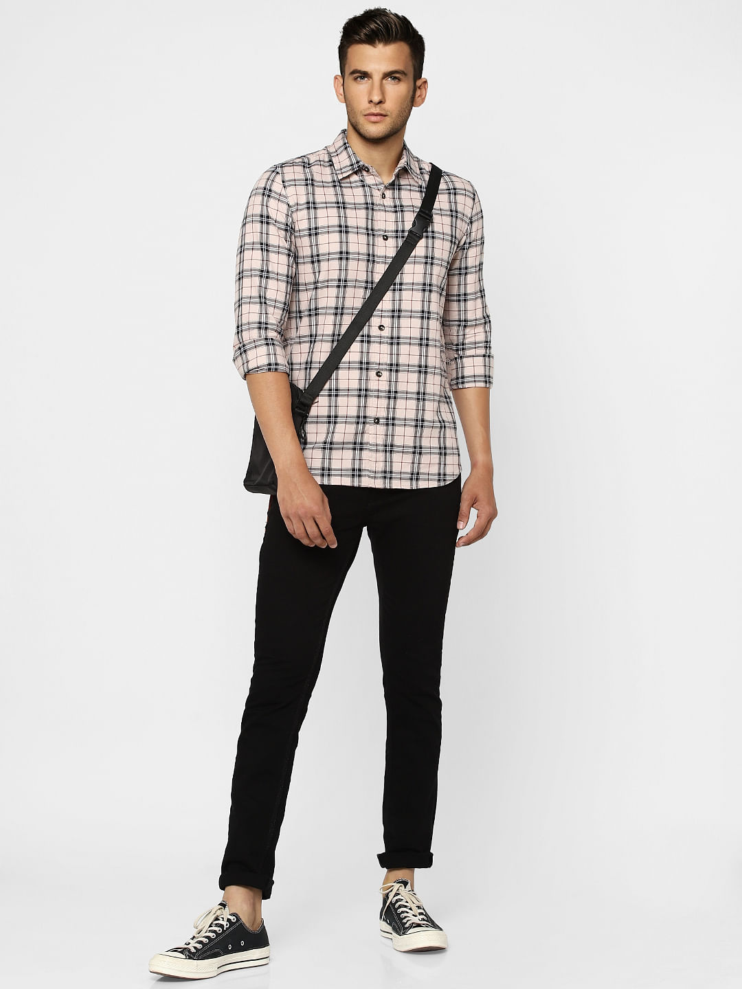 Light Pink Check Full Sleeves Shirt - S