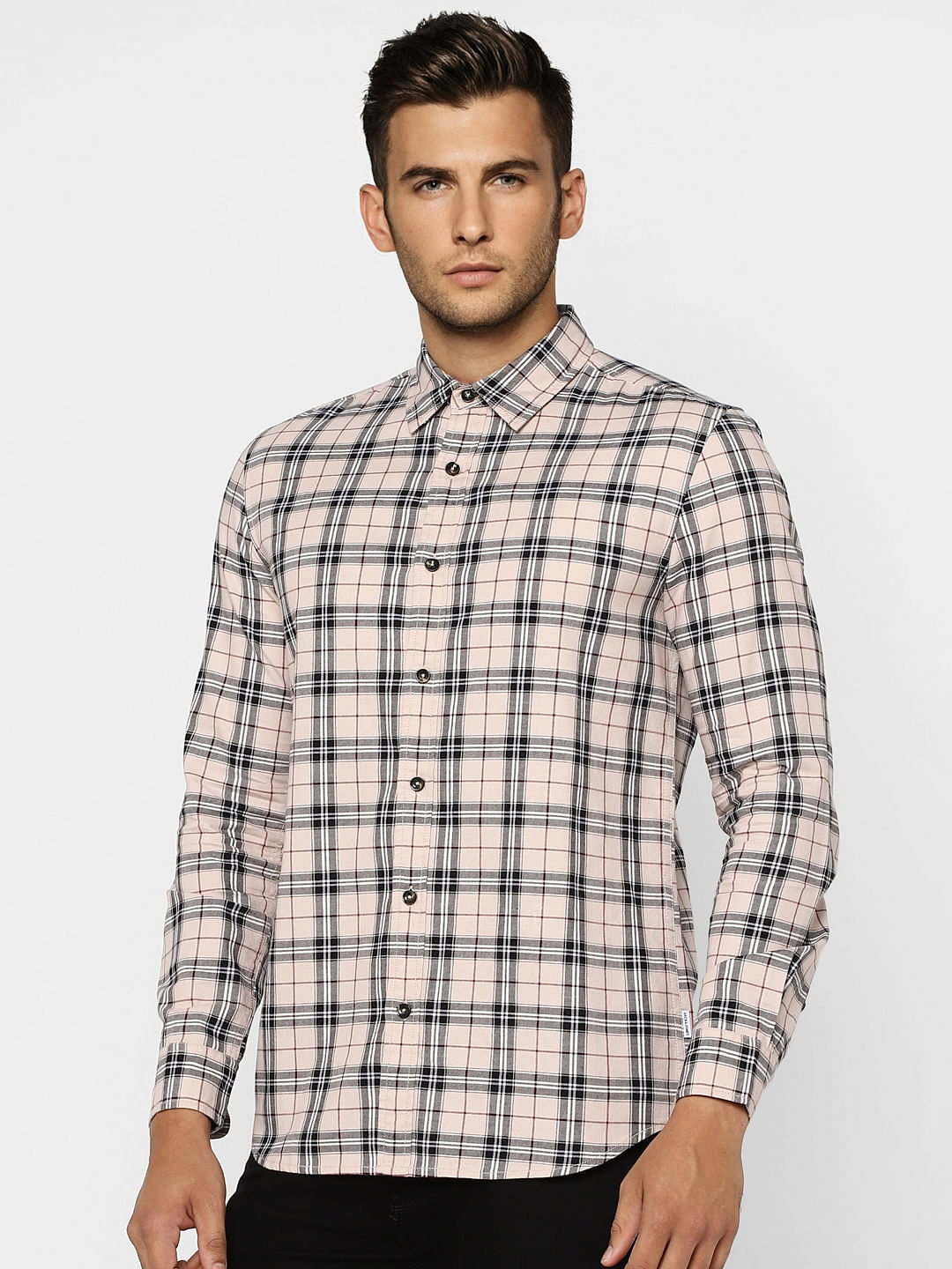 Light Pink Check Full Sleeves Shirt