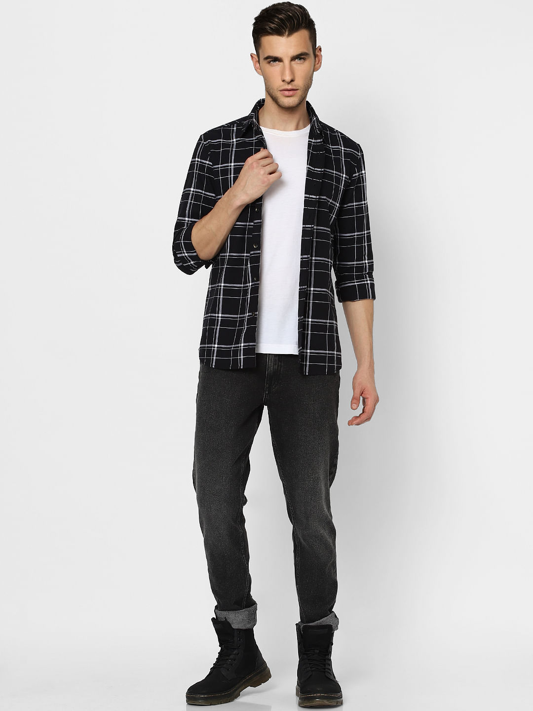 Black Check Full Sleeves Shirt - S