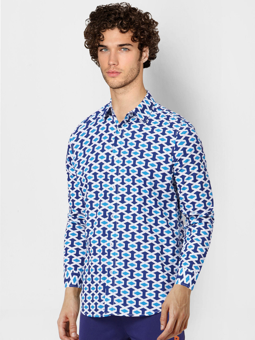Blue Printed Full Sleeves Shirt