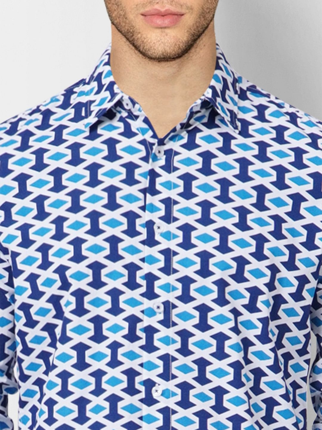 Blue Printed Full Sleeves Shirt