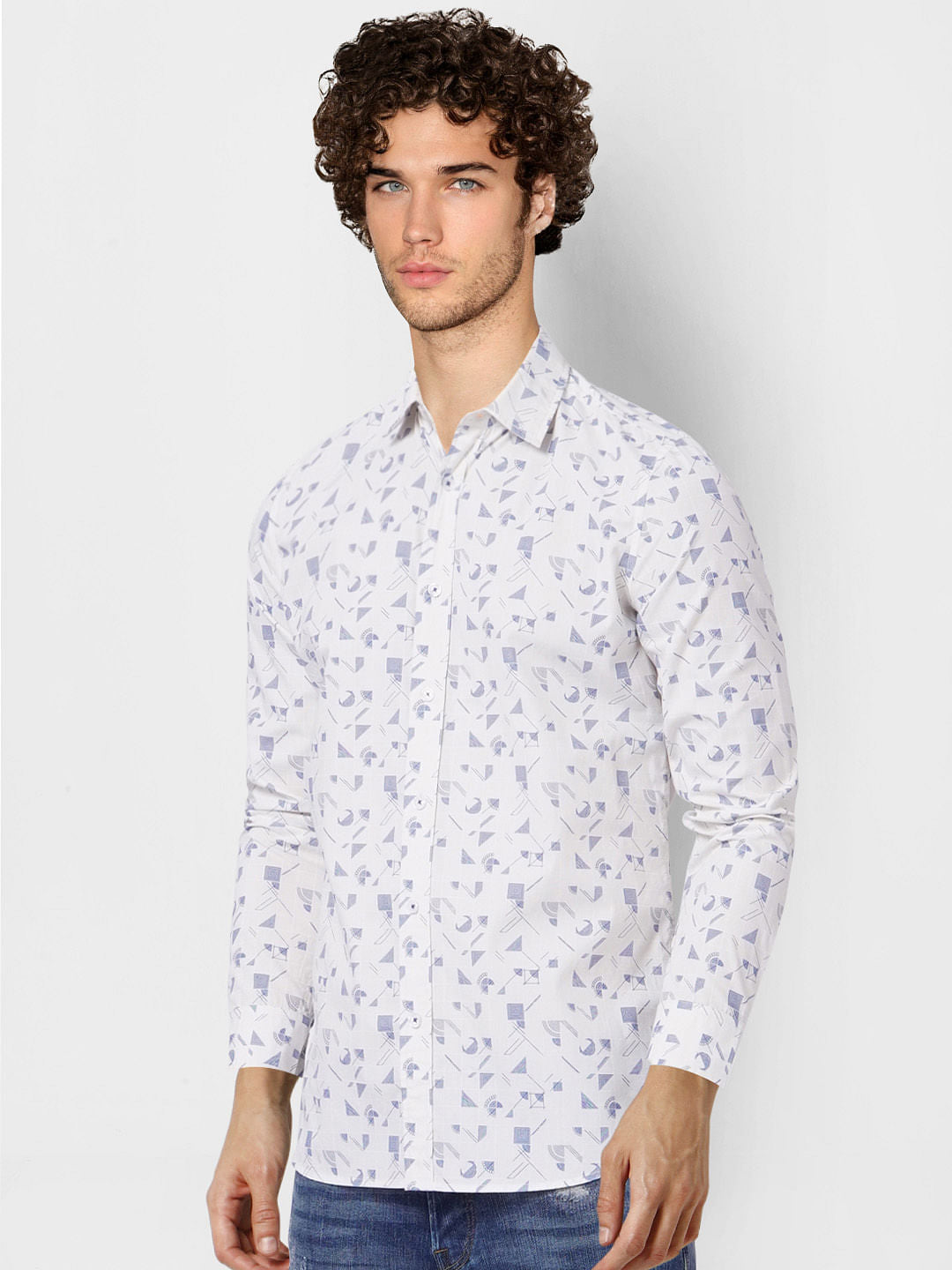 White Printed Full Sleeves Shirt