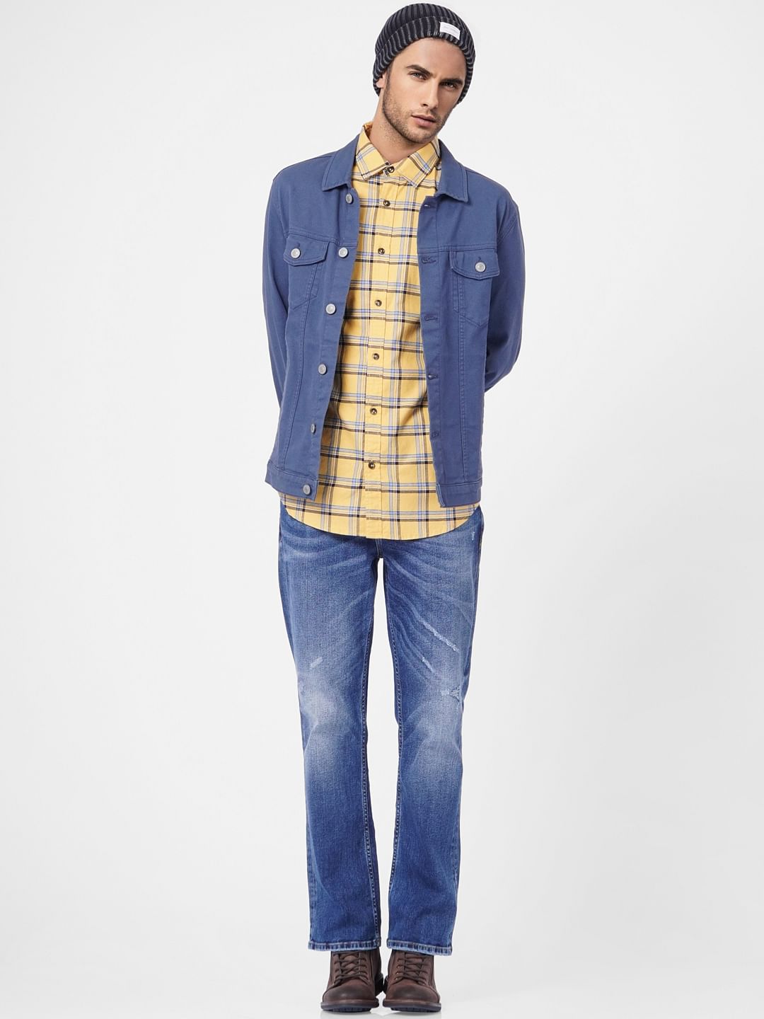 Yellow Check Full Sleeves Shirt - S