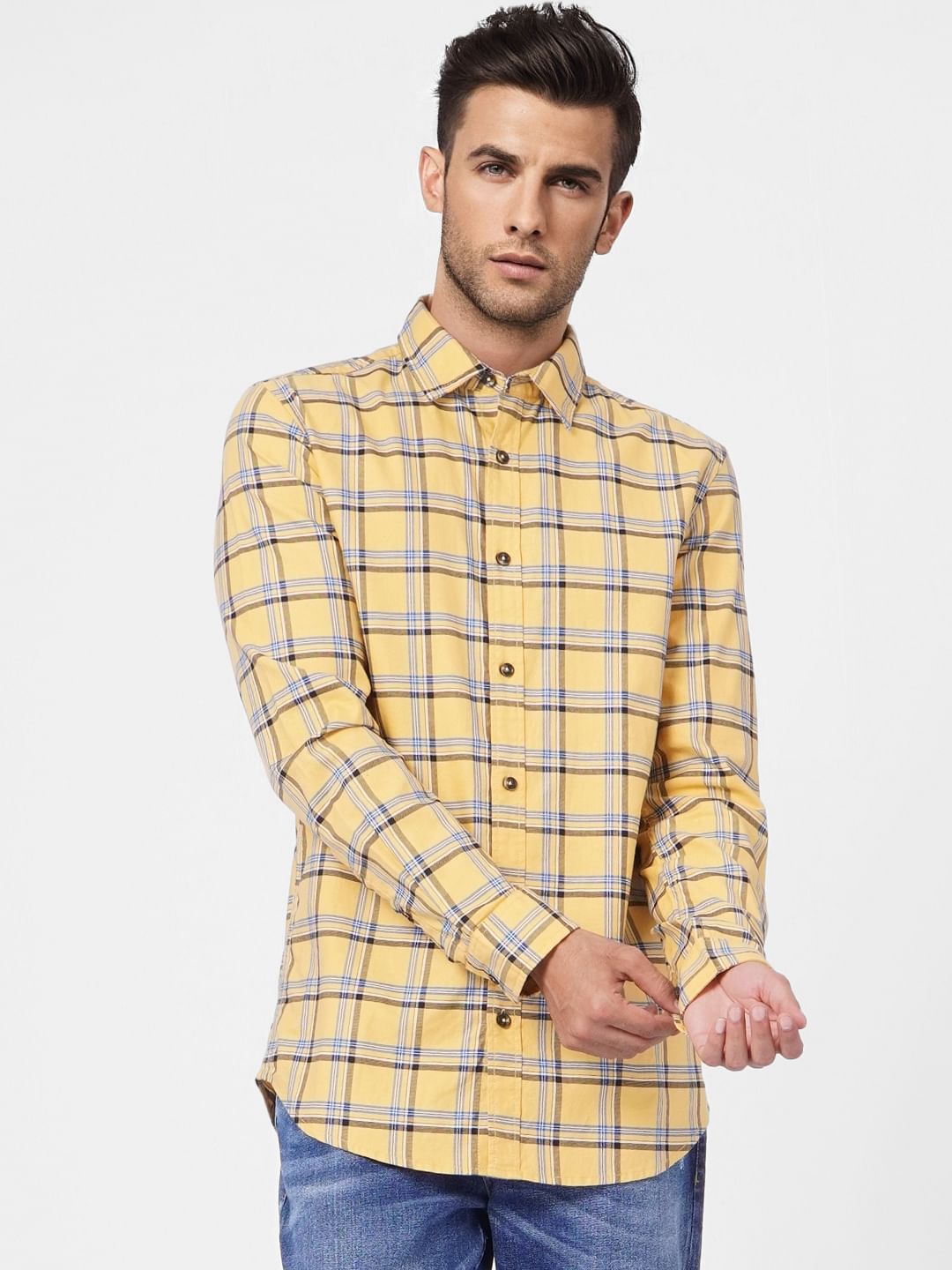 Yellow Check Full Sleeves Shirt