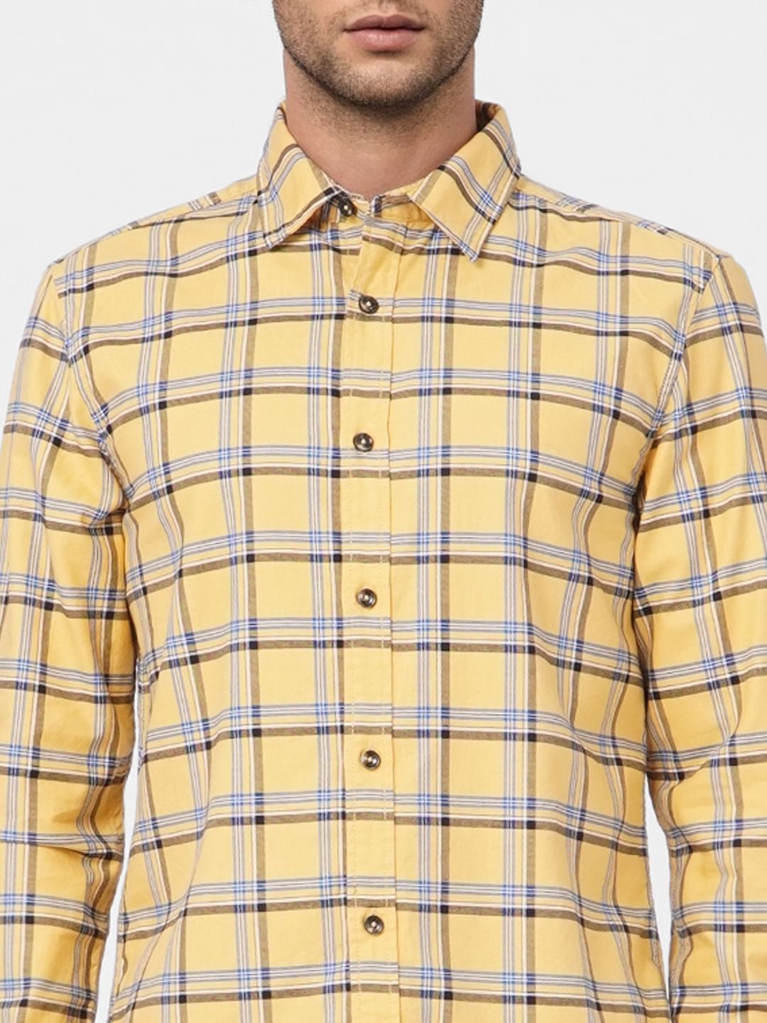 Yellow Check Full Sleeves Shirt