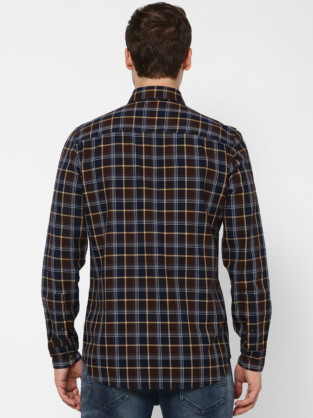 Maroon & Blue Check Full Sleeves Shirt