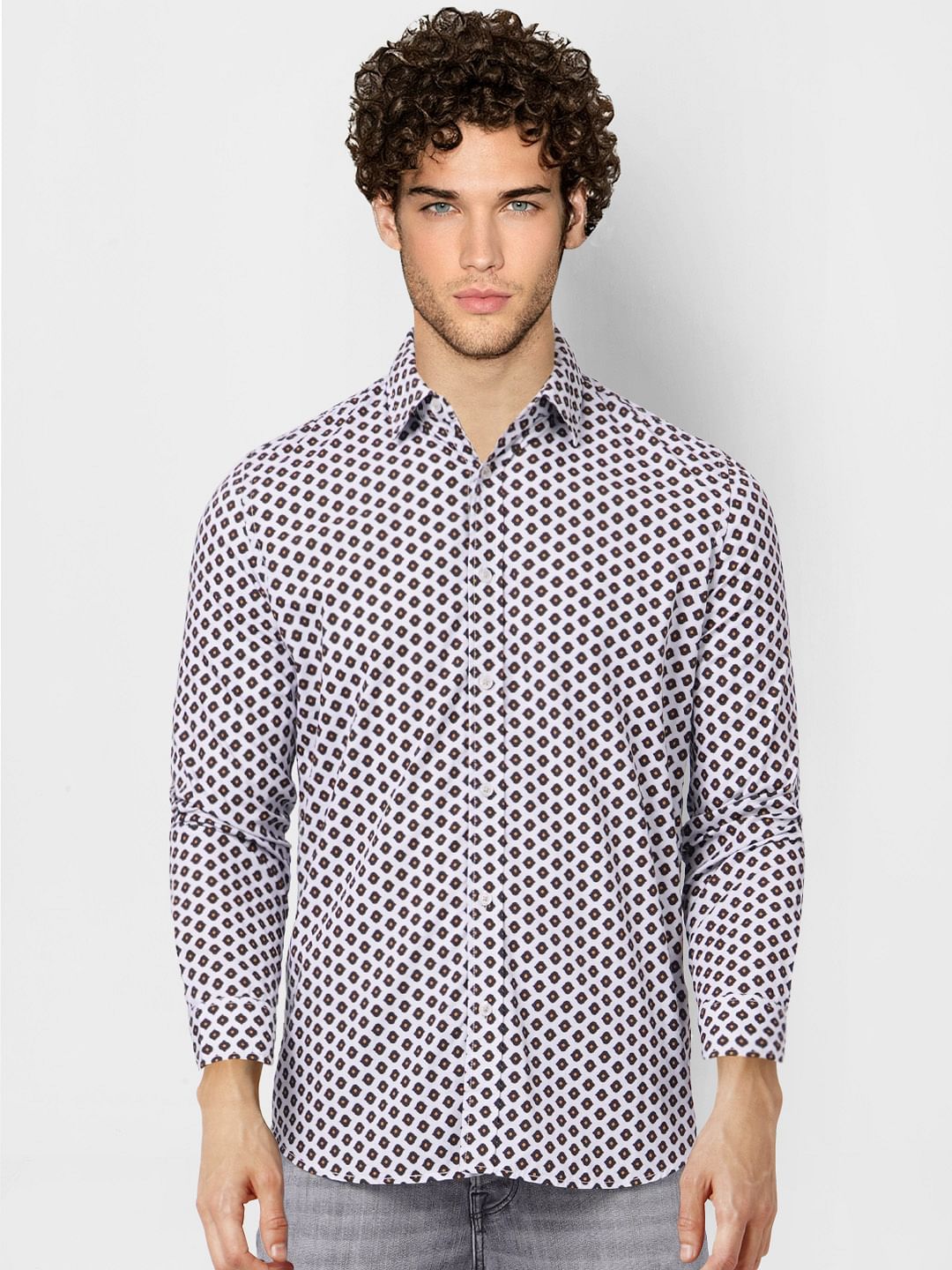 White Printed Full Sleeves Shirt