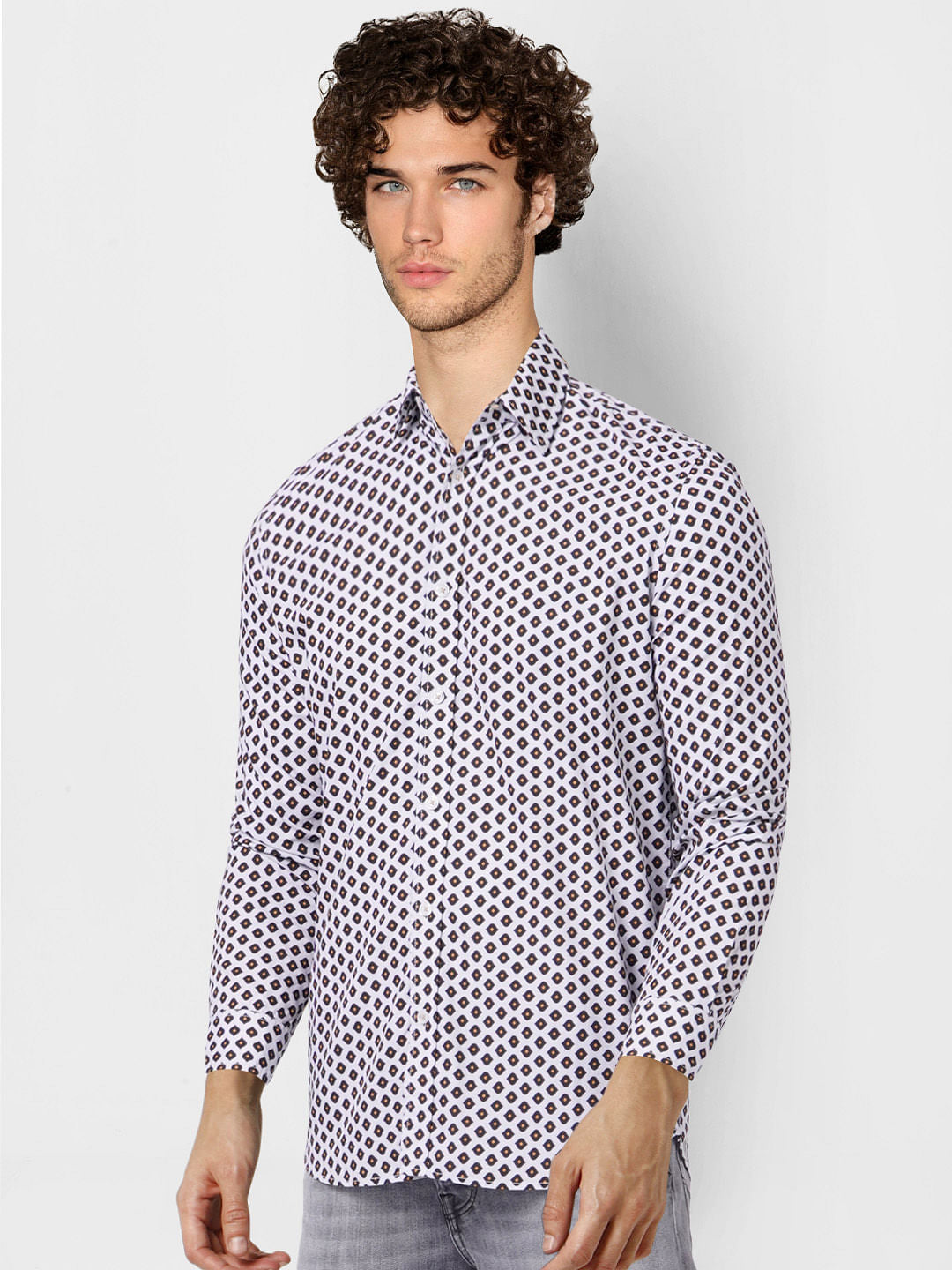 White Printed Full Sleeves Shirt