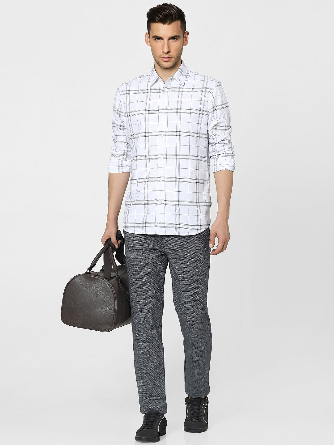 White Check Full Sleeves Shirt - S
