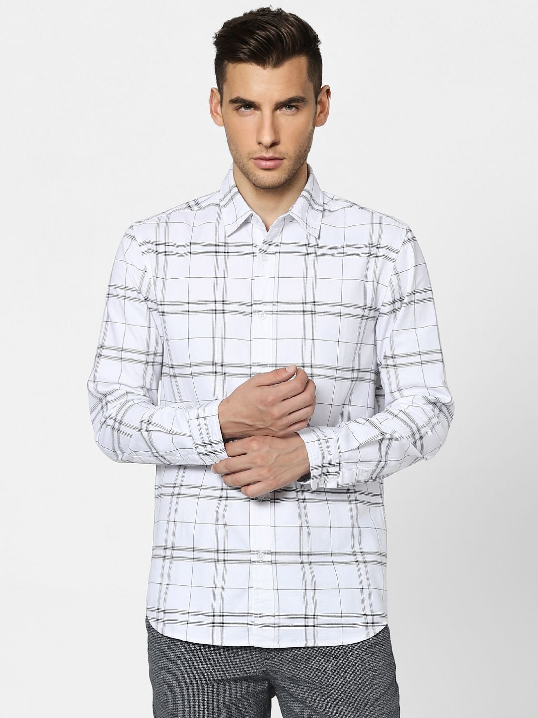 White Check Full Sleeves Shirt