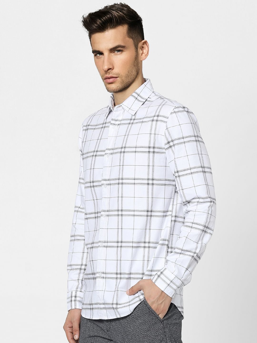 White Check Full Sleeves Shirt