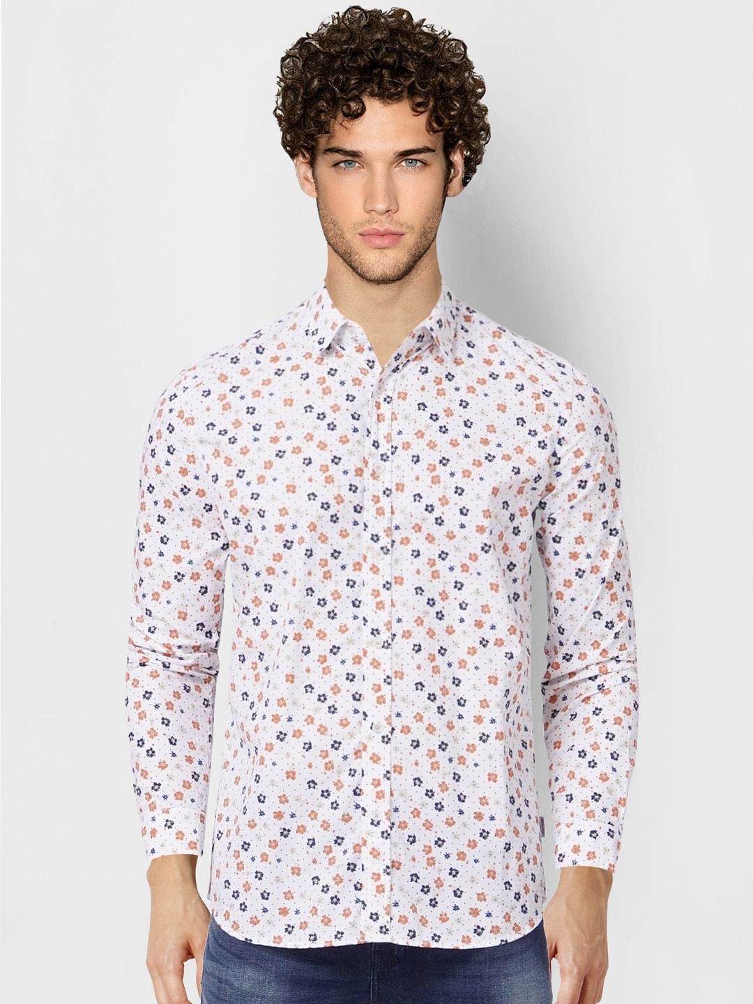 White Floral Full Sleeves Shirt