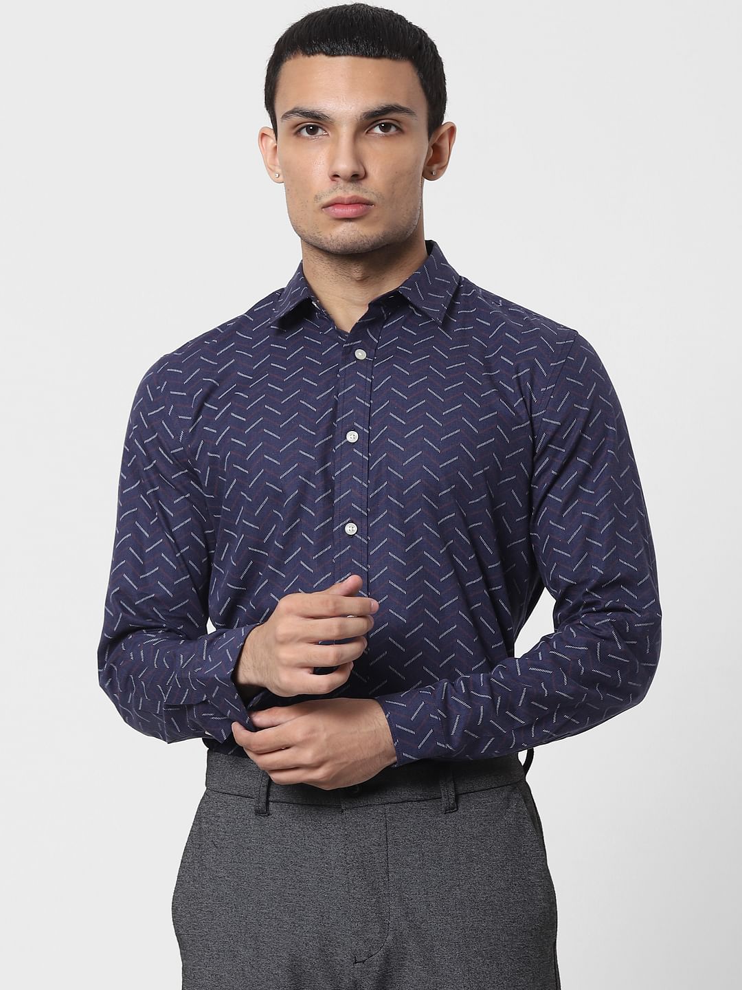 Blue Chevron Print Full Sleeves Shirt