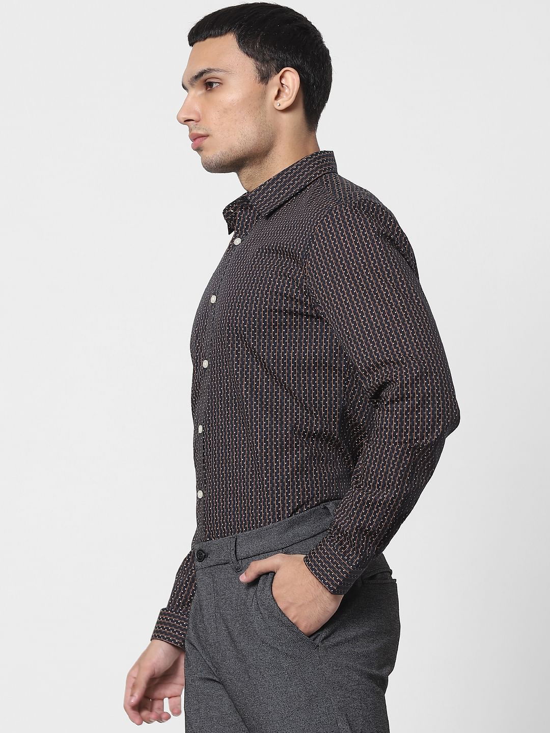 Dark Blue Printed Full Sleeves Shirt