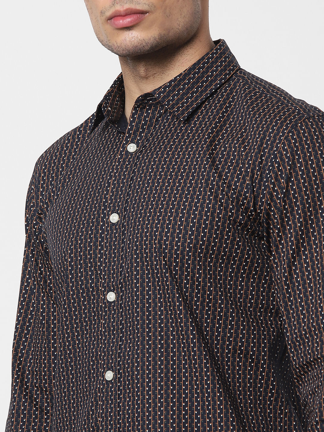 Dark Blue Printed Full Sleeves Shirt