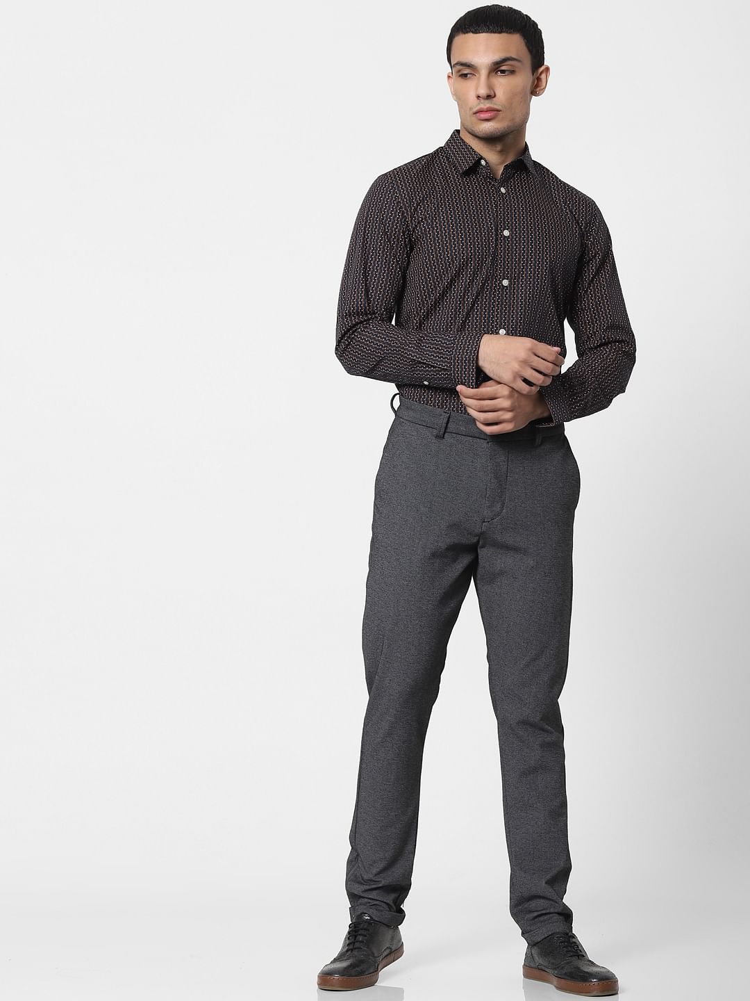 Dark Blue Printed Full Sleeves Shirt
