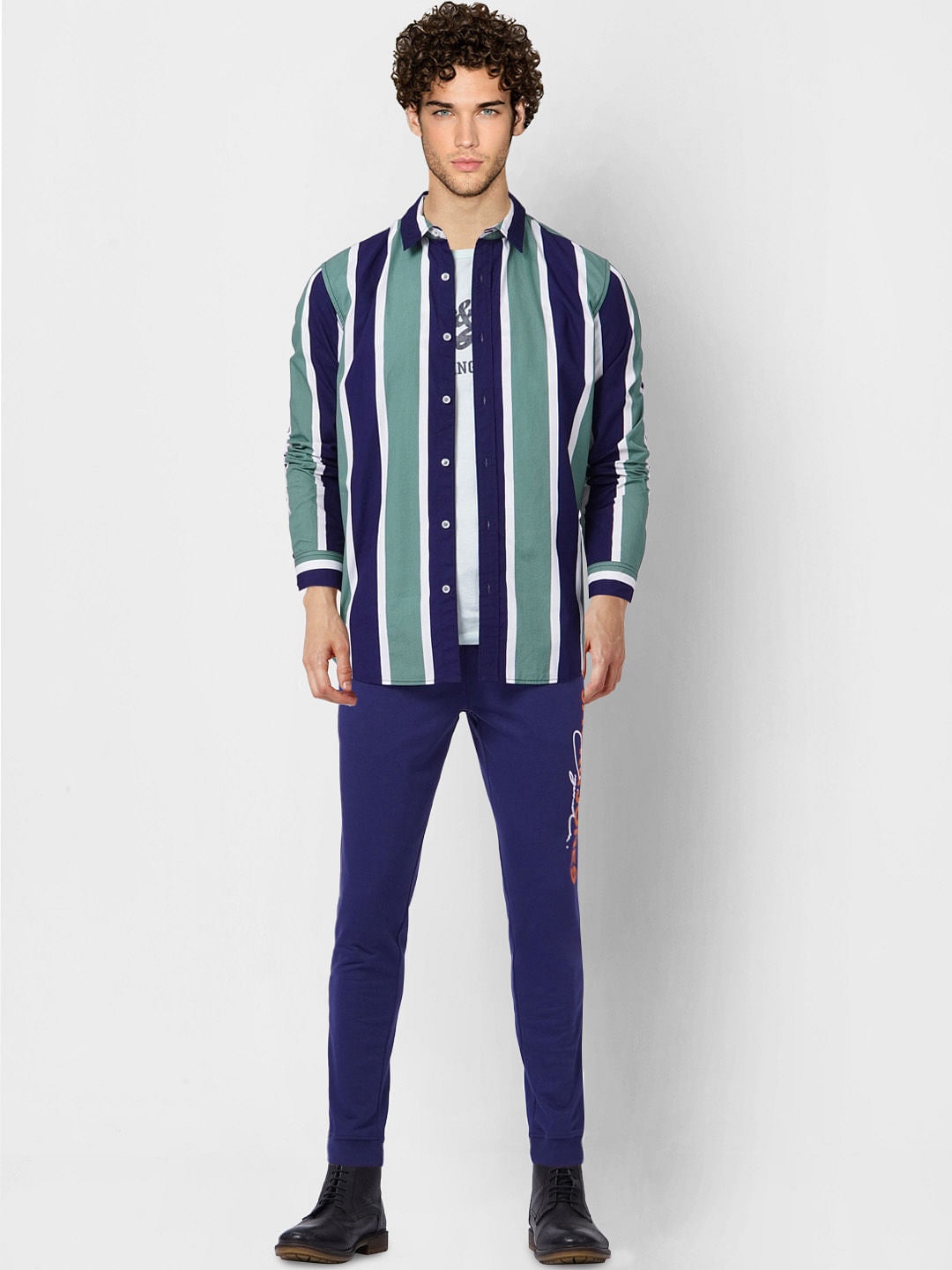 Green Striped Full Sleeves Shirt - S