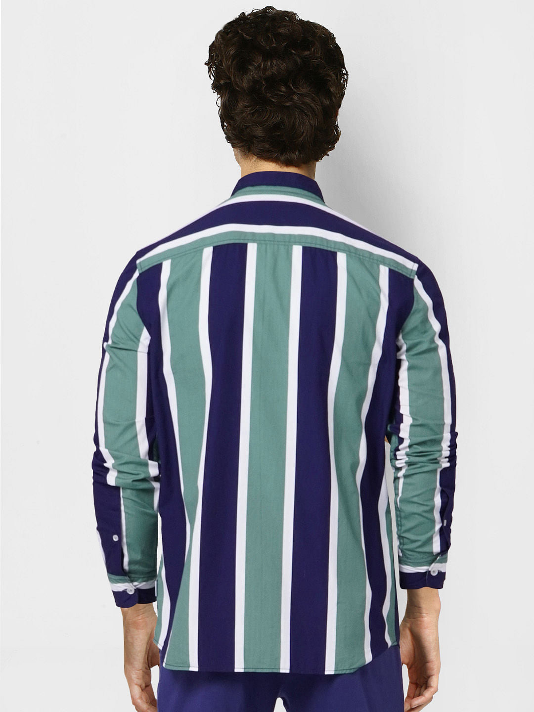 Green Striped Full Sleeves Shirt
