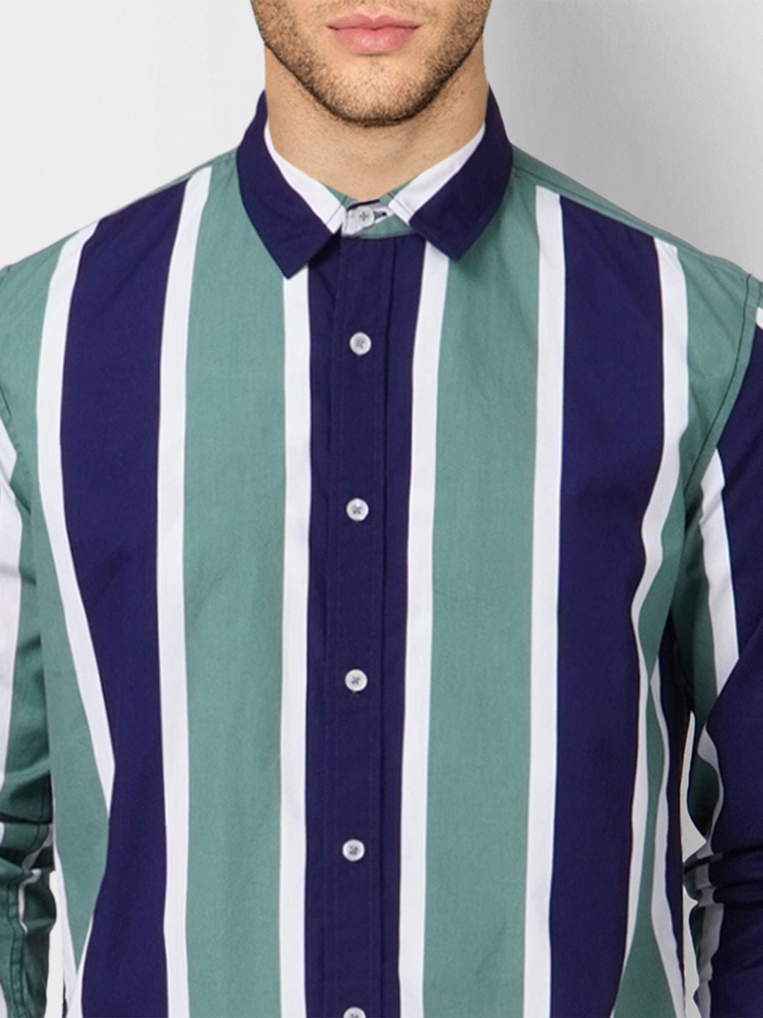 Green Striped Full Sleeves Shirt