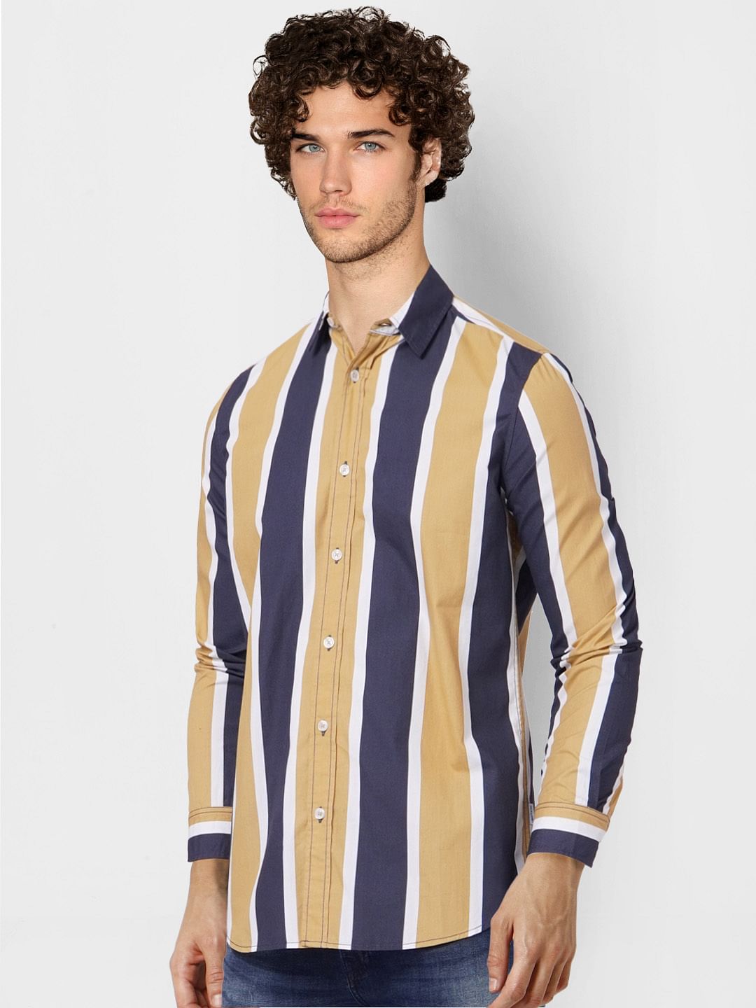 Yellow Striped Full Sleeves Shirt