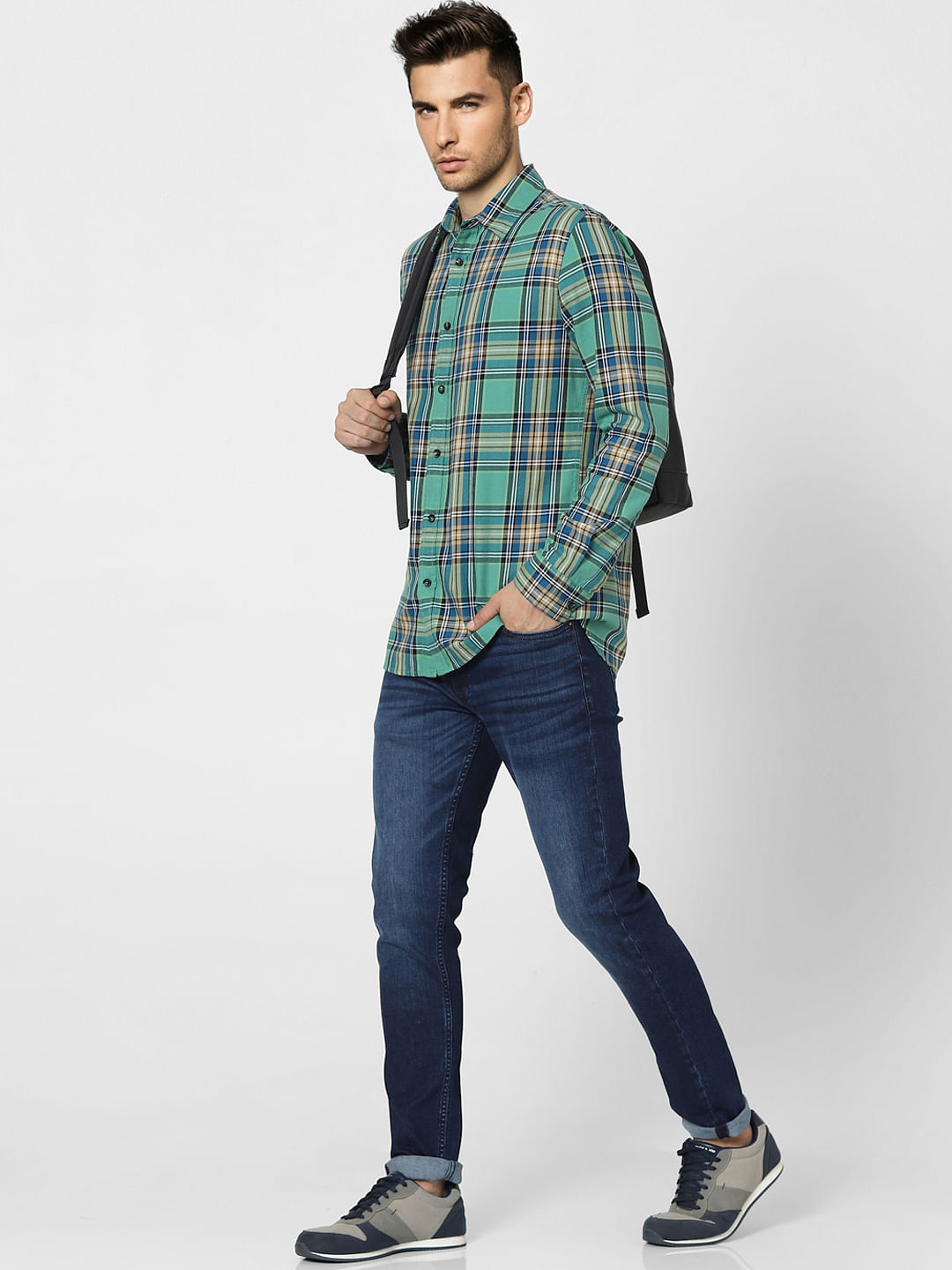 Green Check Full Sleeves Shirt - S