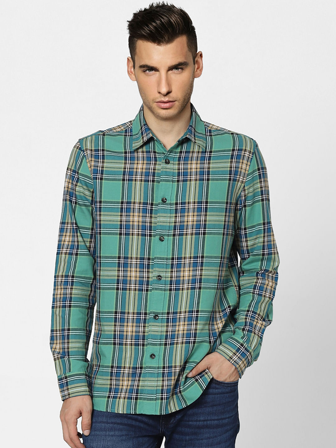 Green Check Full Sleeves Shirt