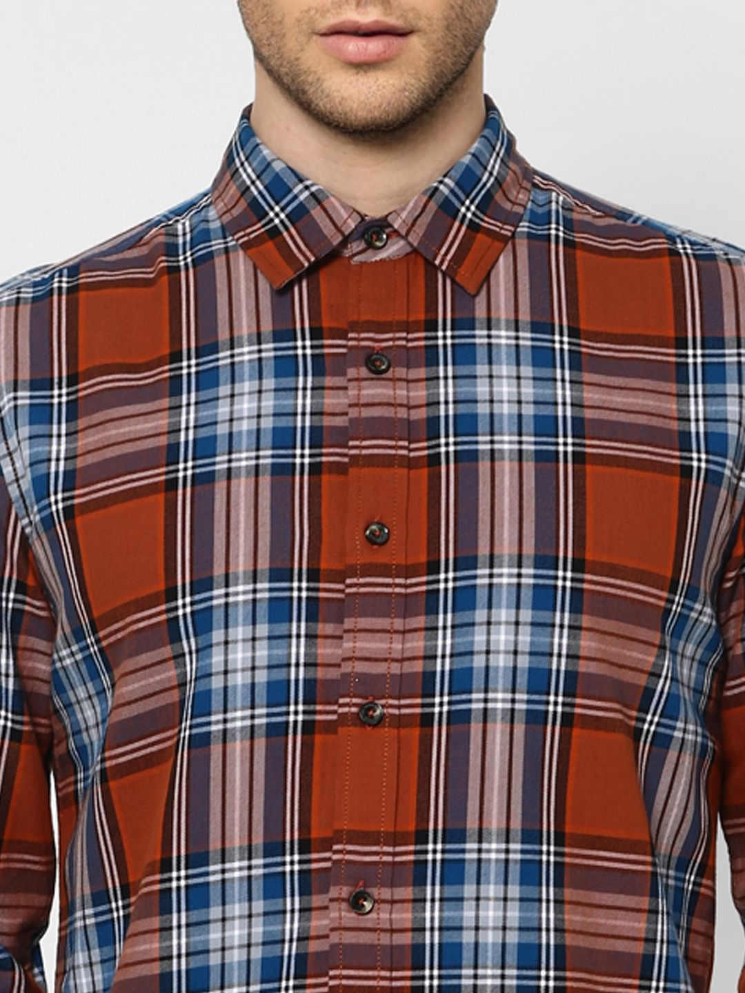 Brick Red Check Full Sleeves Shirt