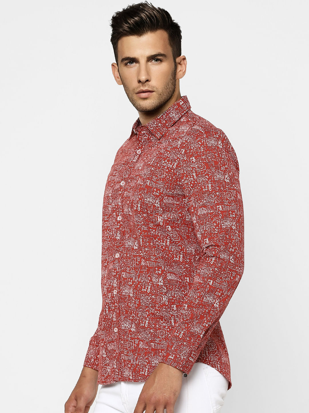 Red Printed Full Sleeves Shirt