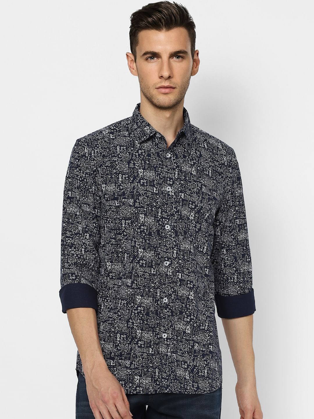 Deep Blue Printed Full Sleeves Shirt