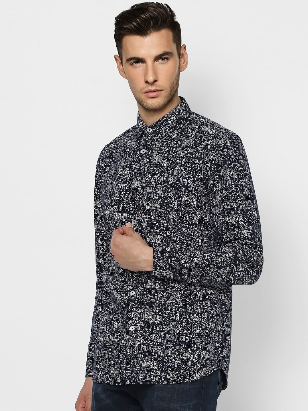 Deep Blue Printed Full Sleeves Shirt