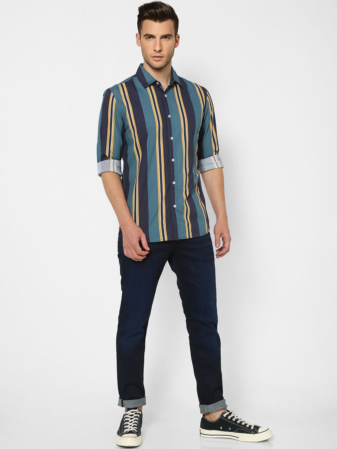 Blue Striped Full Sleeves Shirt - S