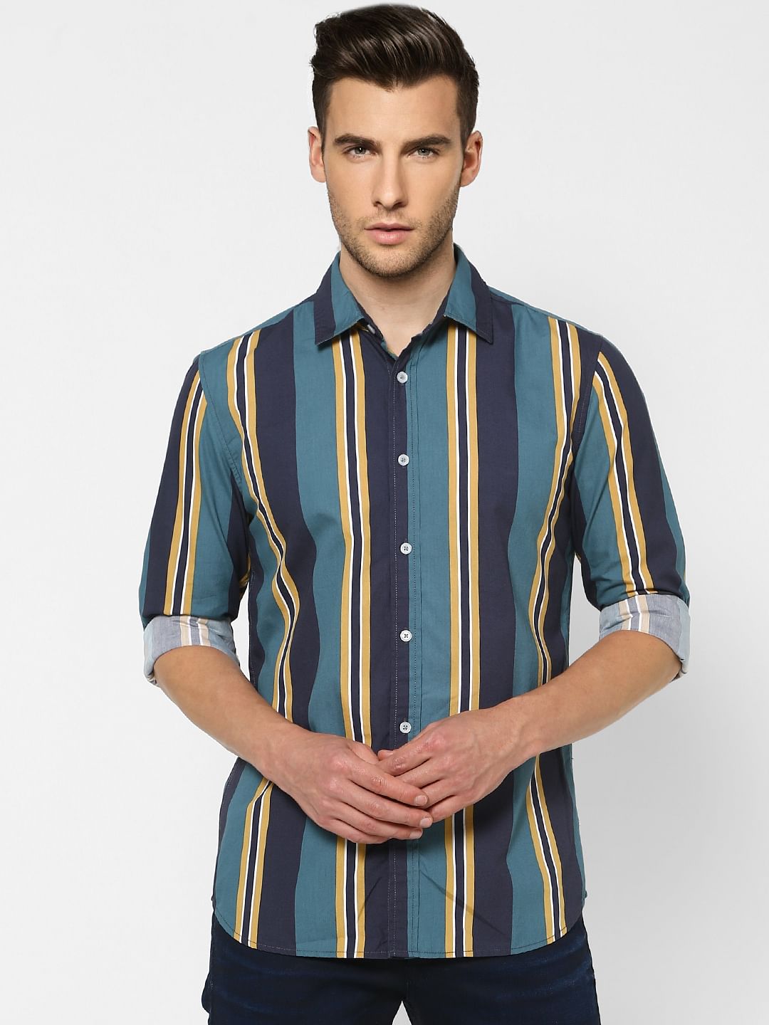 Blue Striped Full Sleeves Shirt