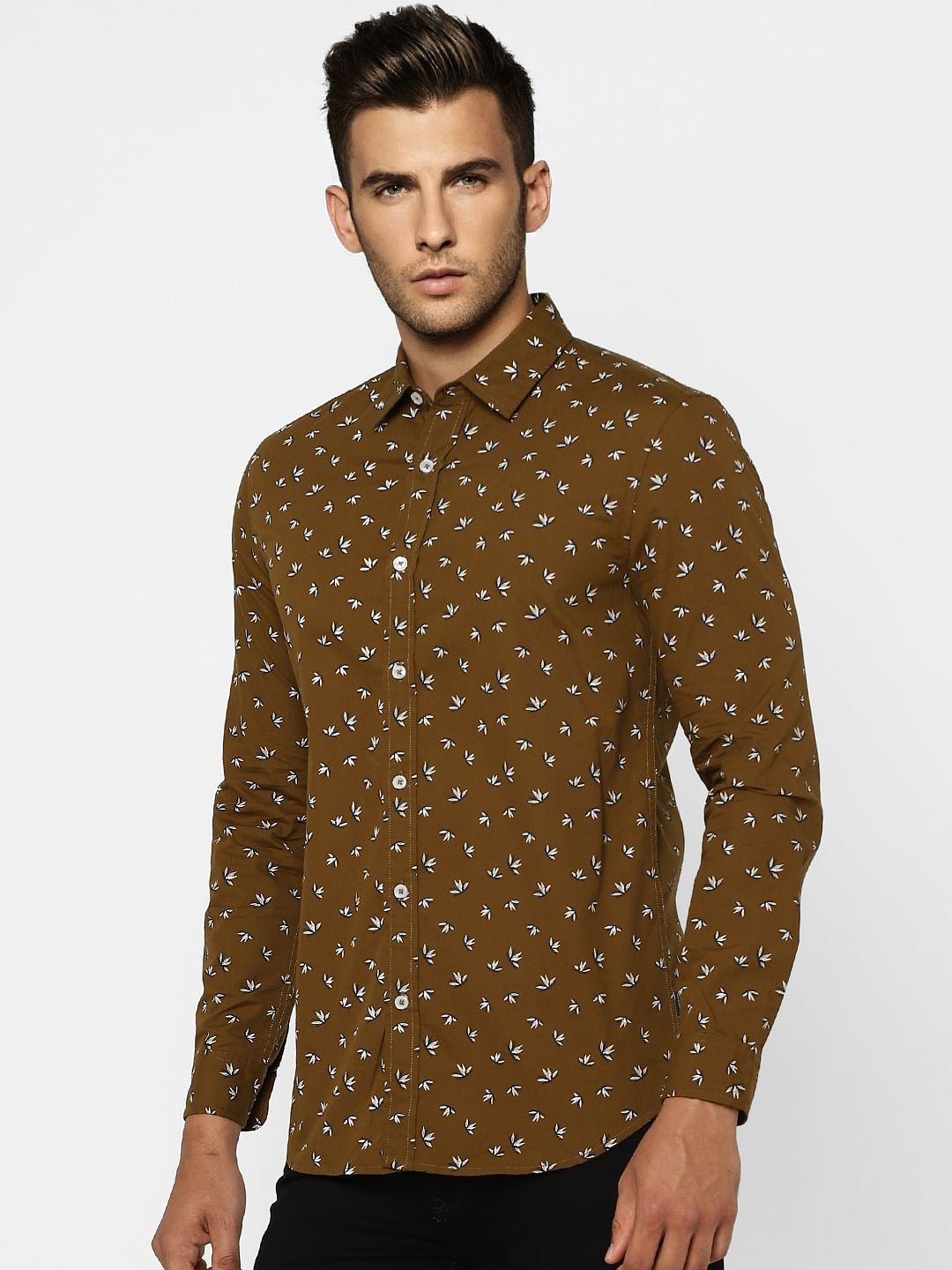 Brown Floral Full Sleeves Shirt