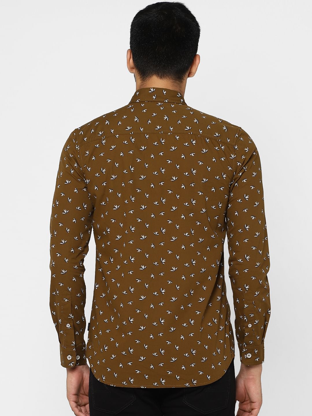 Brown Floral Full Sleeves Shirt