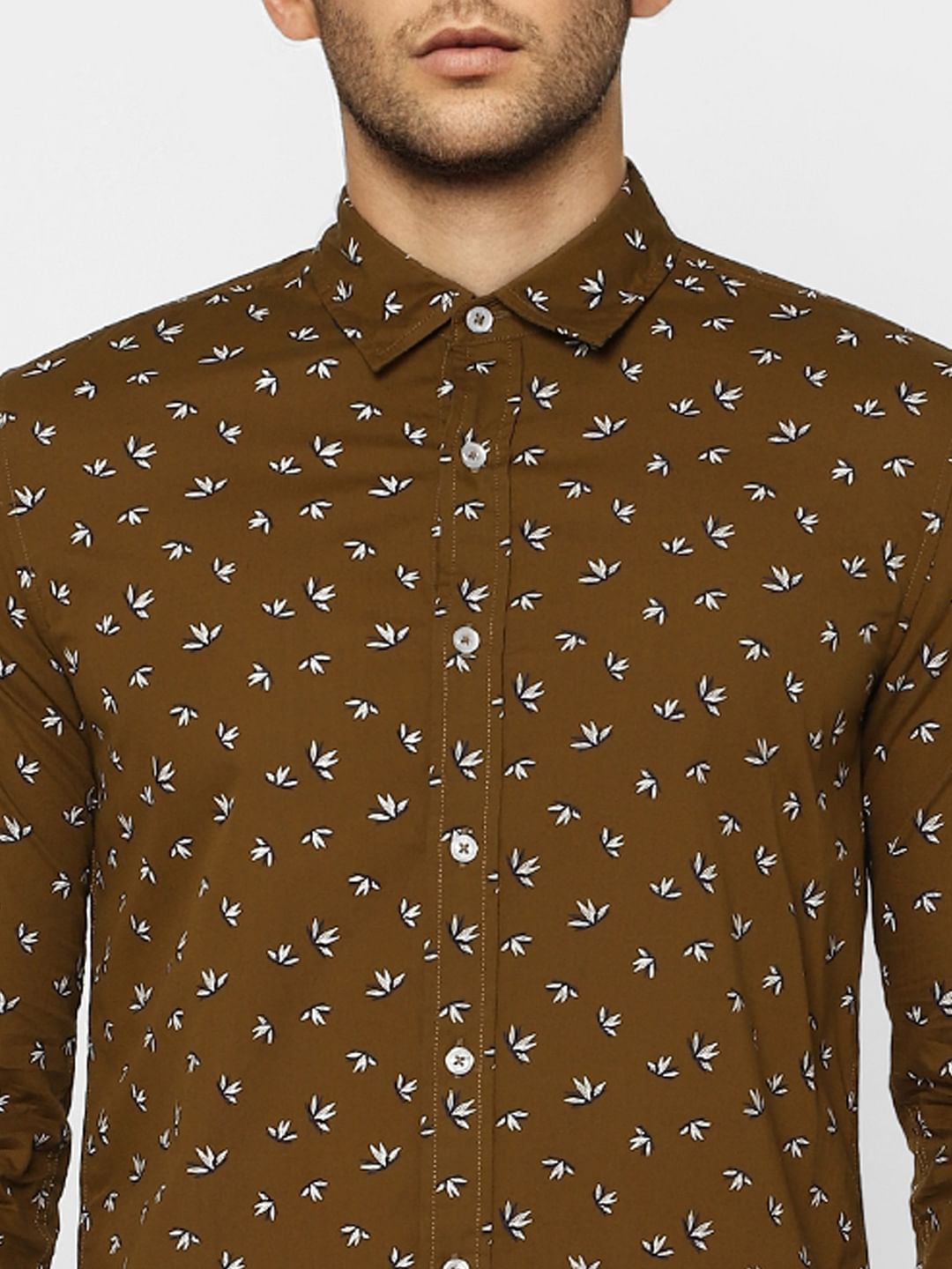 Brown Floral Full Sleeves Shirt