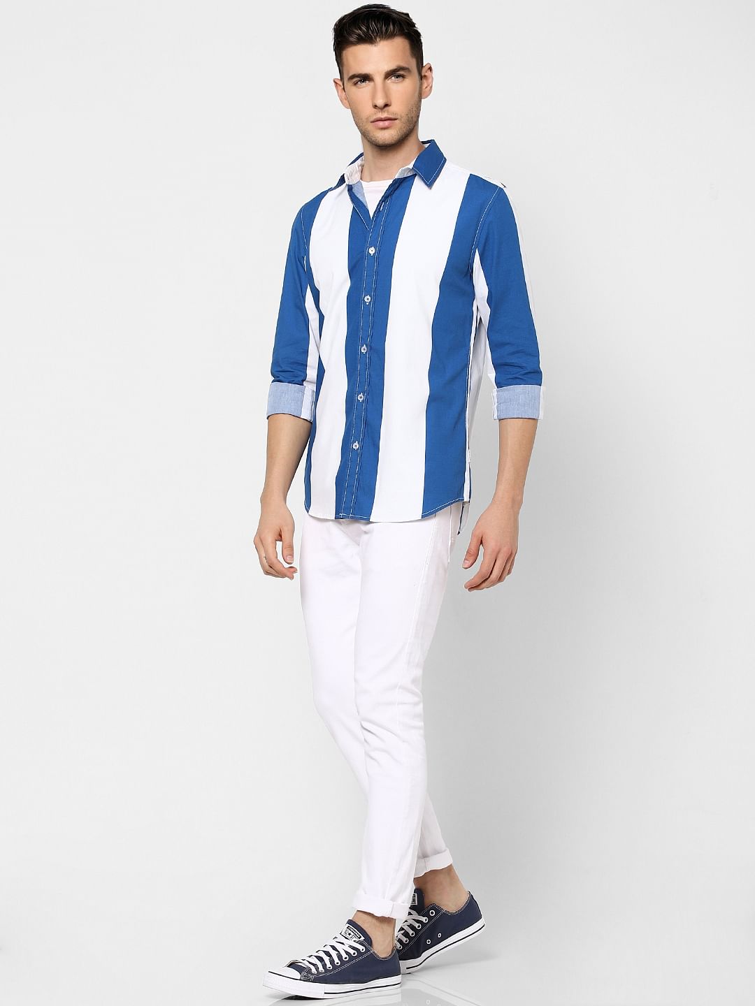 Blue Striped Full Sleeves Shirt - S