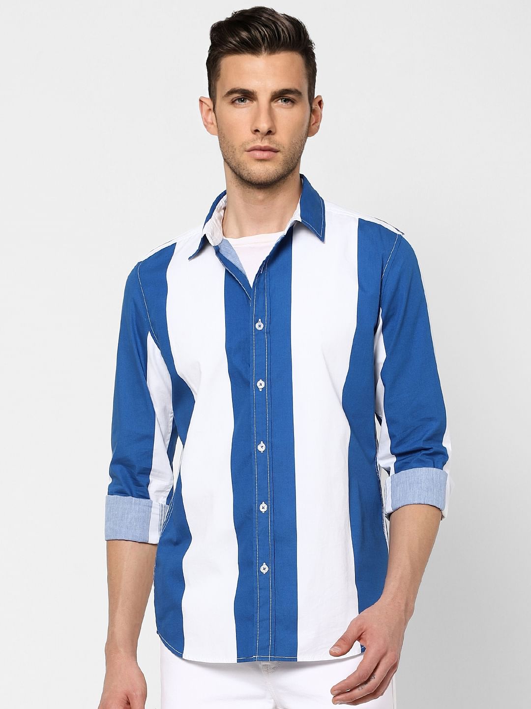 Blue Striped Full Sleeves Shirt