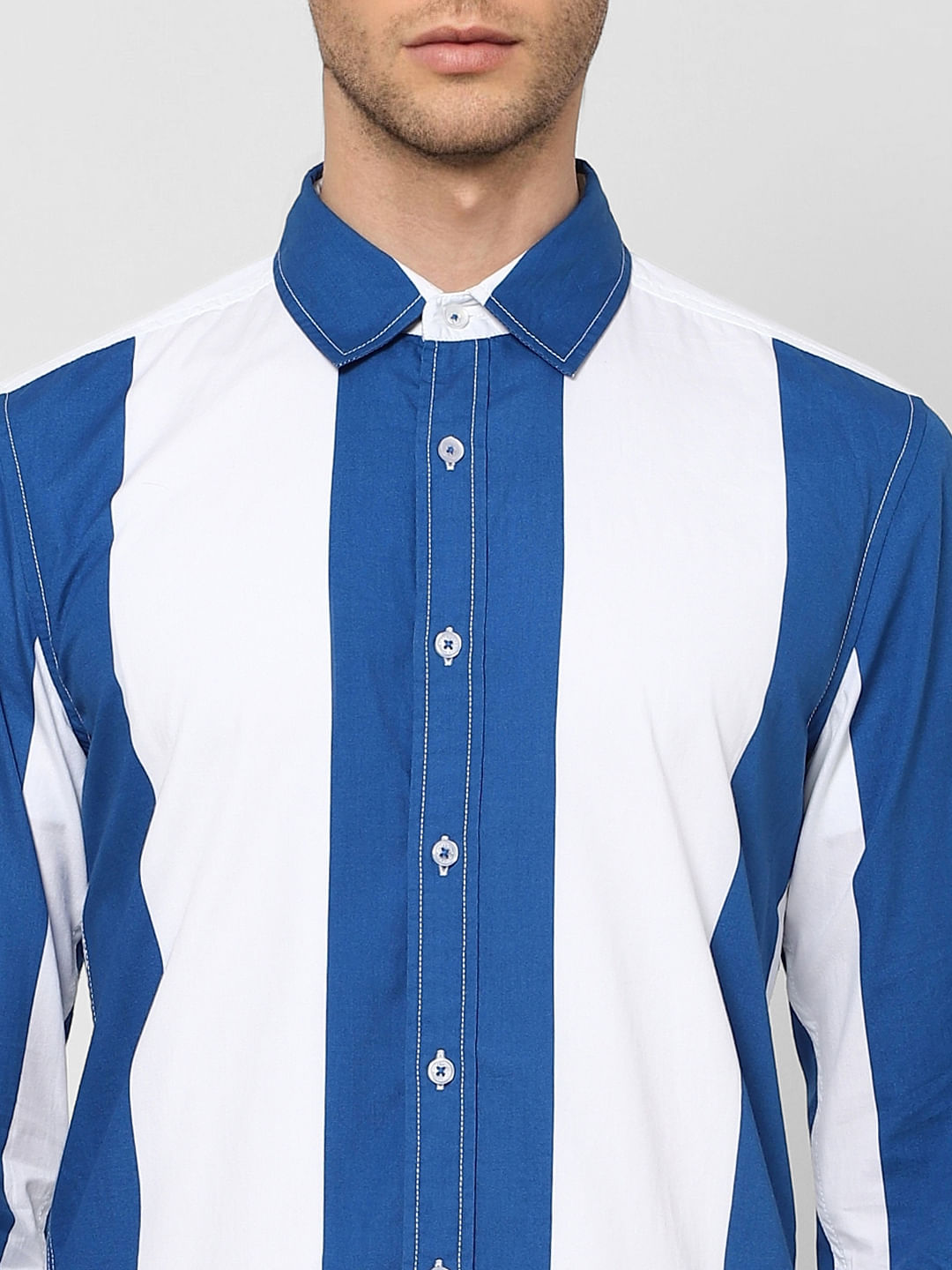 Blue Striped Full Sleeves Shirt