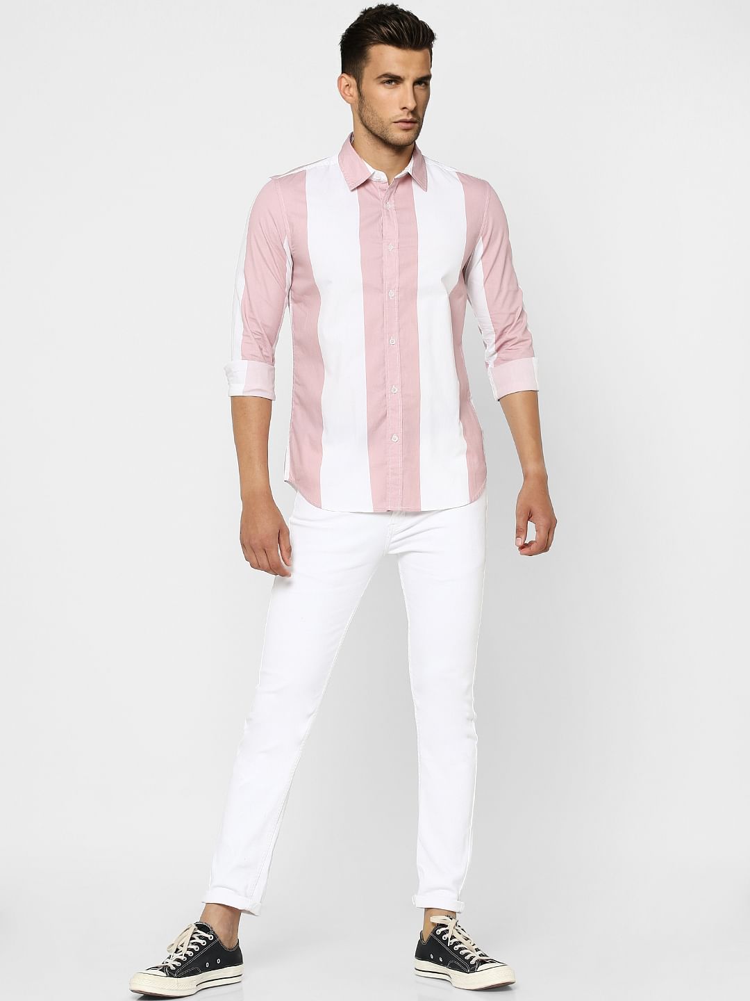 Pink Striped Full Sleeves Shirt - S