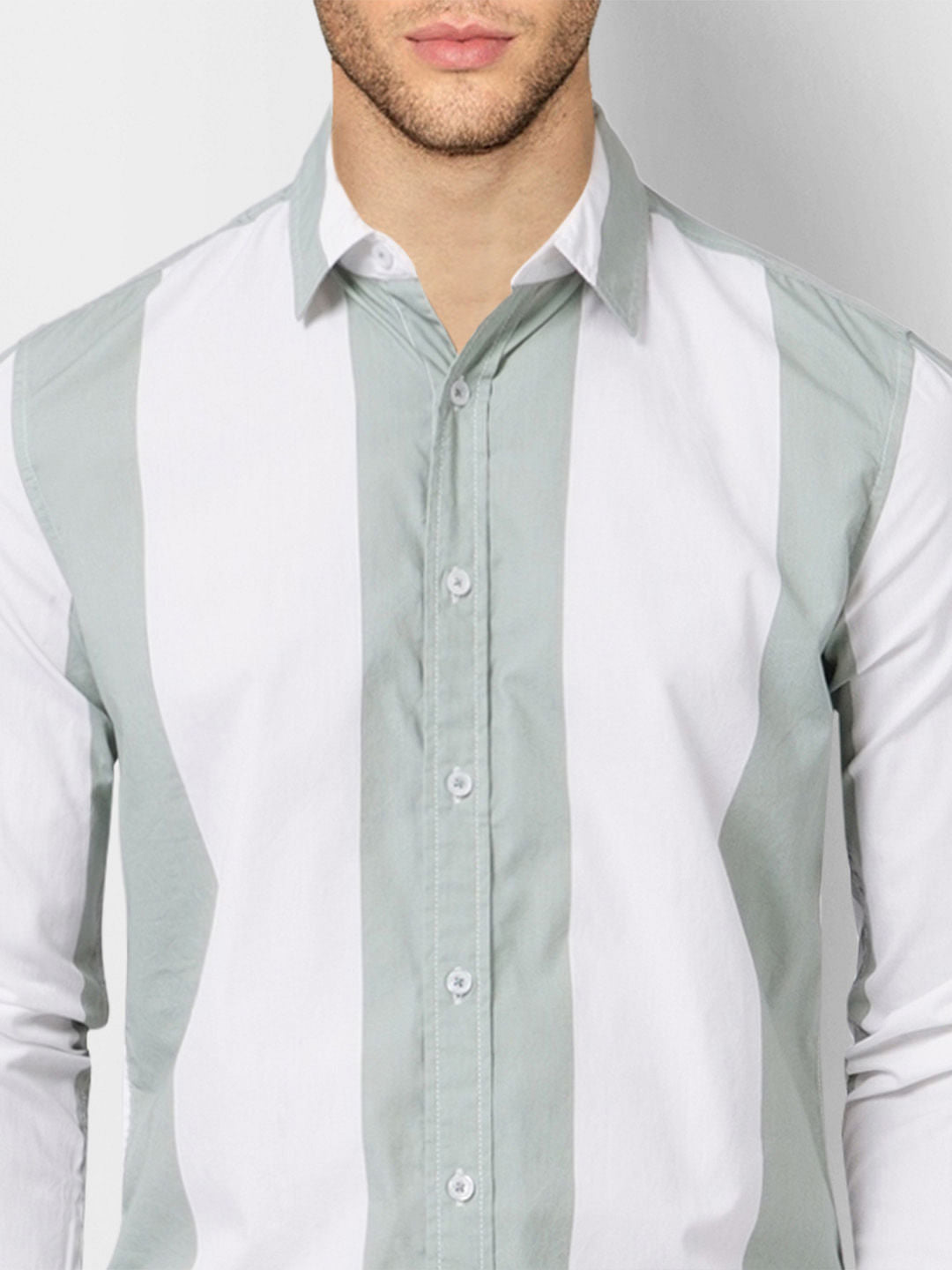 Green Large Striped Full Sleeves Shirt