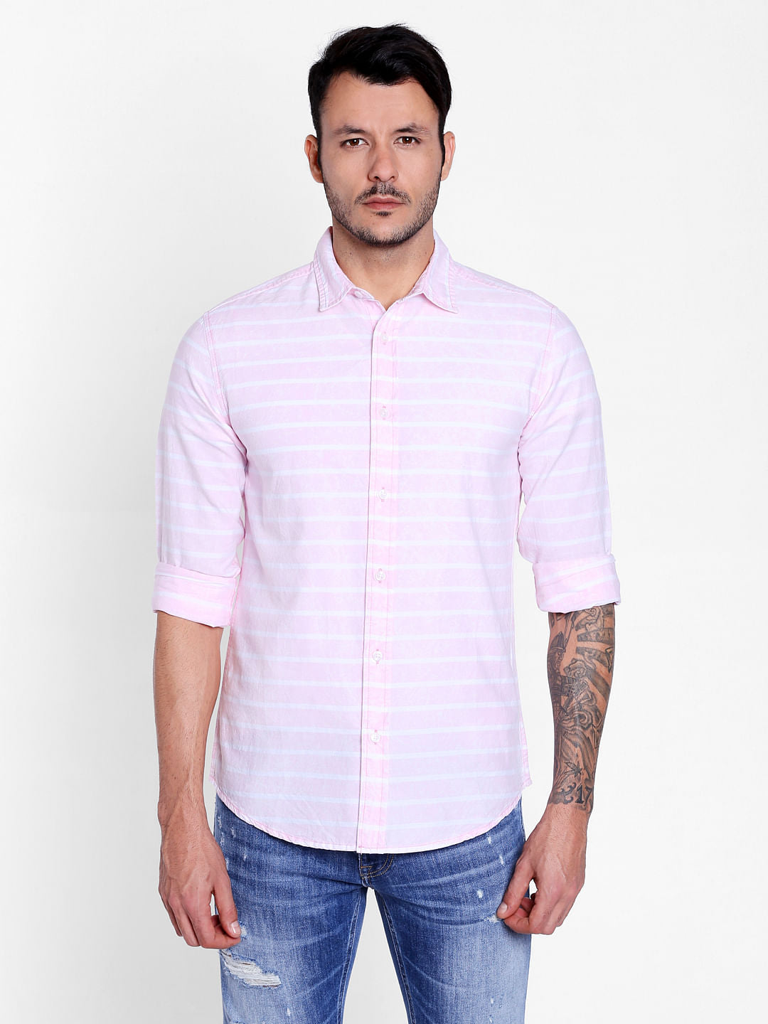 Pink Striped Full Sleeves Shirt - S