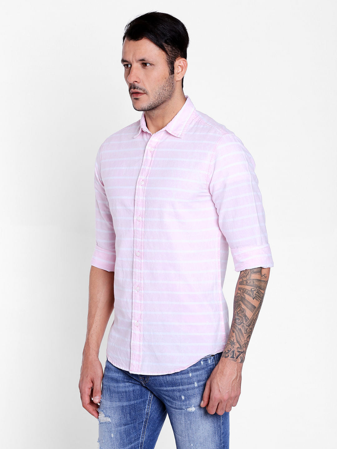 Pink Striped Full Sleeves Shirt
