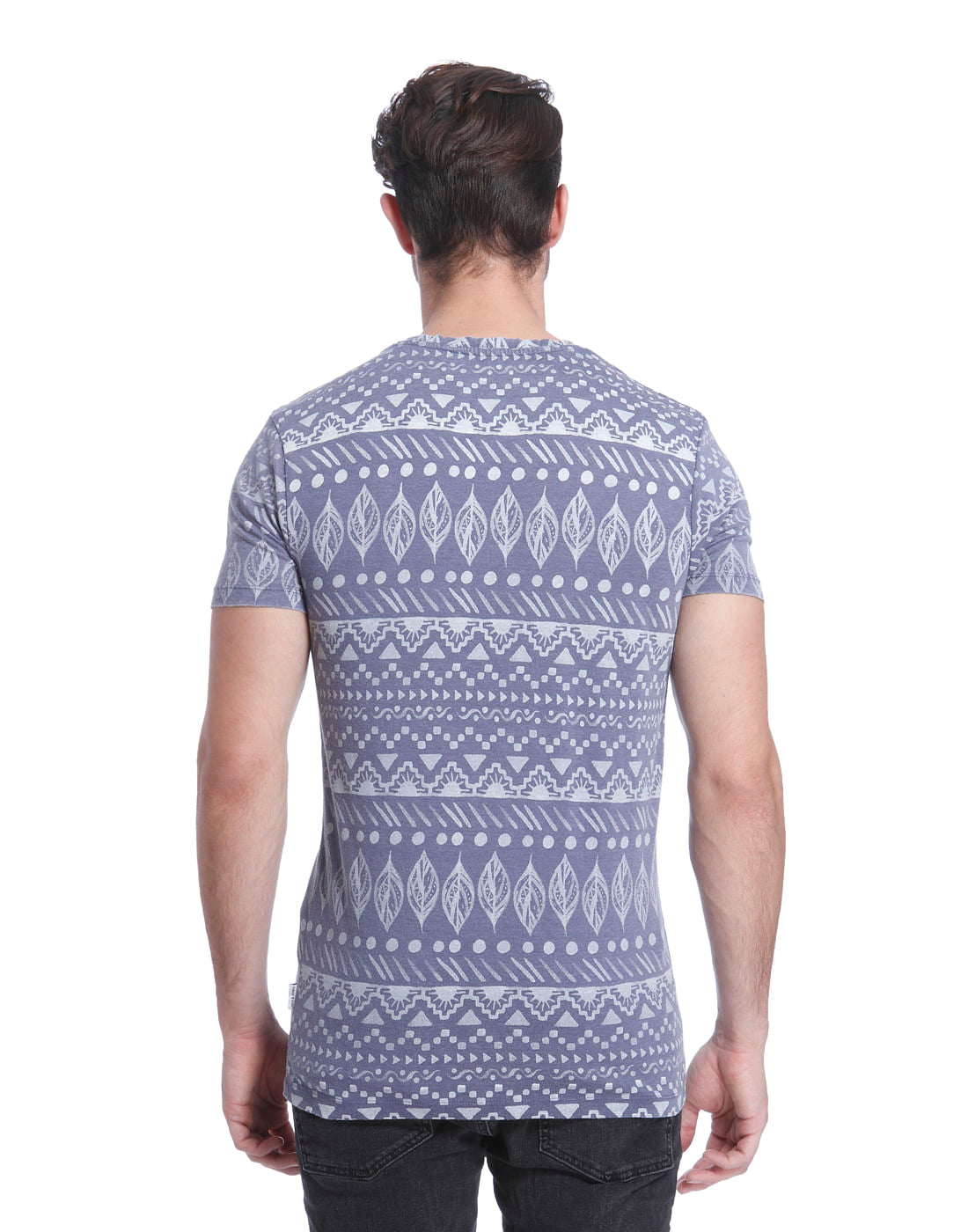 Blue All Over Print V Neck T-shirt