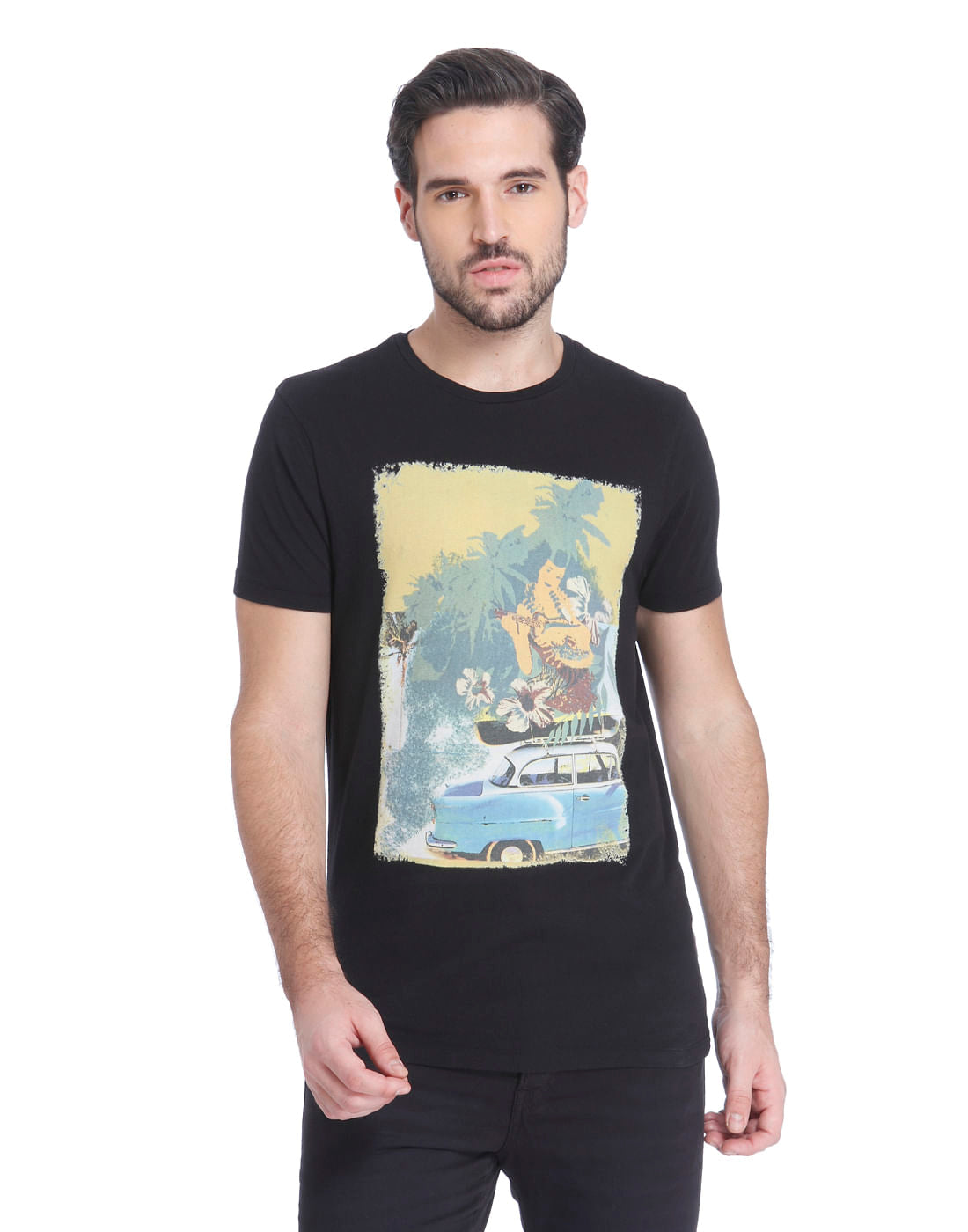 Black Graphic Print Crew Neck T-shirt - S