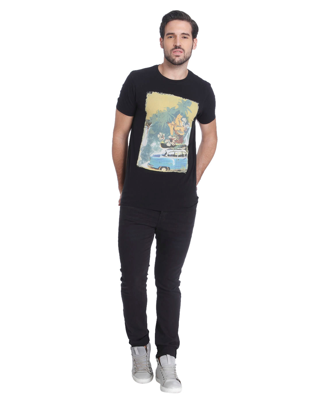 Black Graphic Print Crew Neck T-shirt
